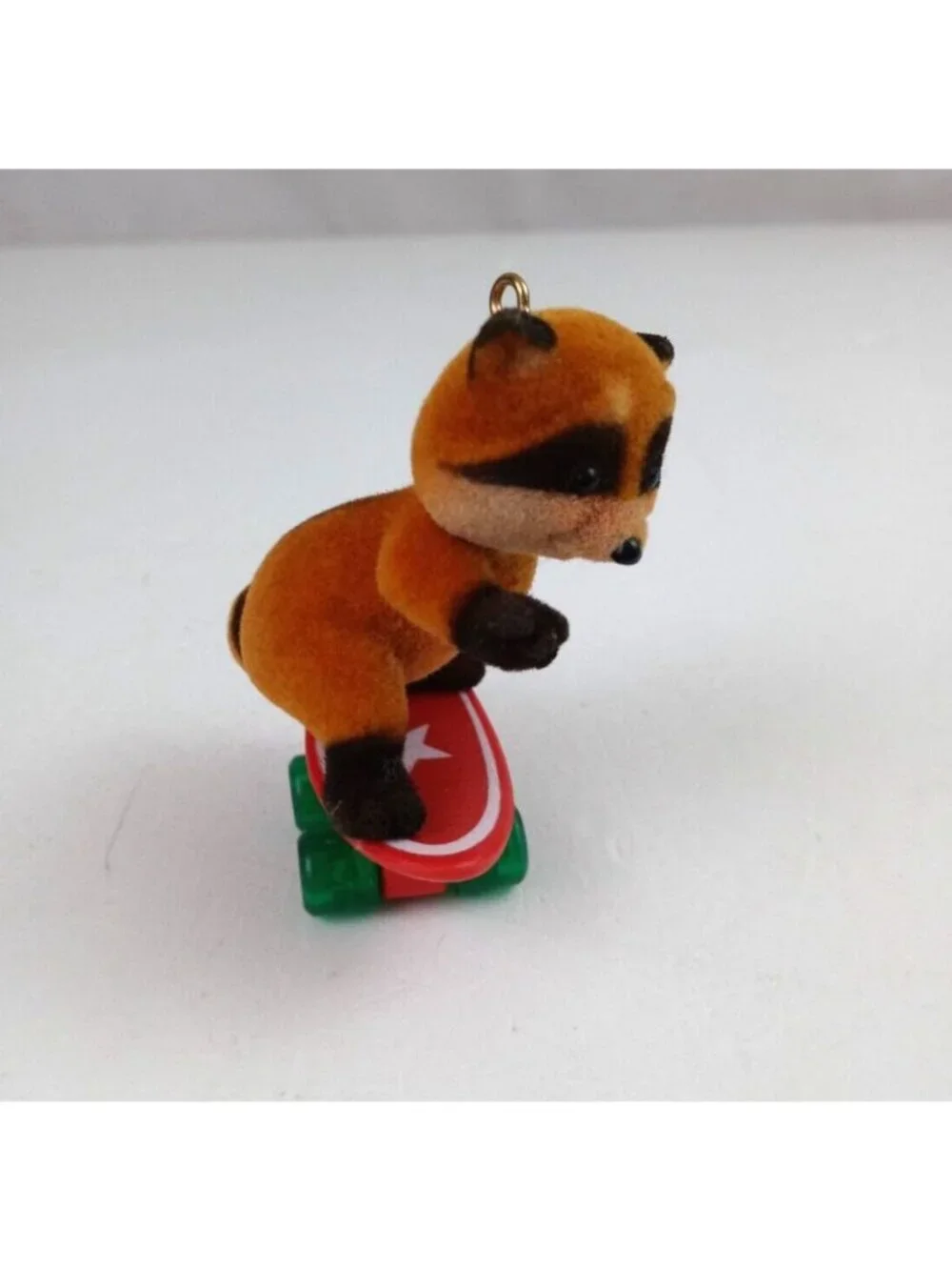 Vintage 1985 Hallmark Keepsake Ornament Flocked Fuzzy Skateboard Raccoon IOB